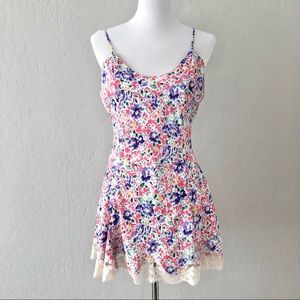 Vintage Victoria’s Secret Floral Flare Lace Hem Mini Slip Dress